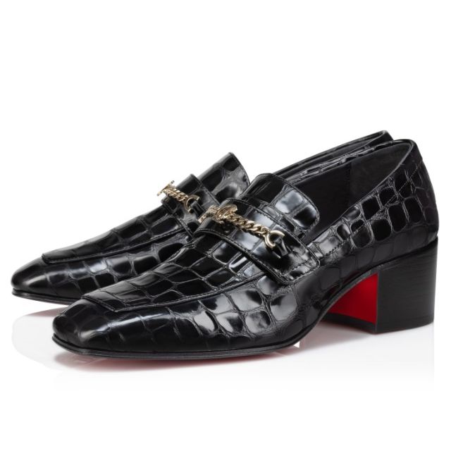 Christian Louboutin 50 Mm Loafers Alligator Embossed Calf Leather Black