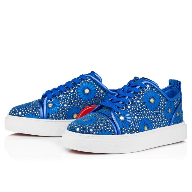 Christian Louboutin Adolon Junior Sneakers Striking Embroidery And Strass Electric Blue