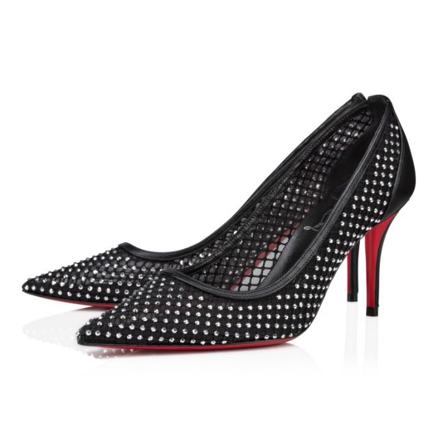 Christian Louboutin Apostropha Mesh Strass 80 Mm Pumps Strass Mesh And Nappa Leather Black