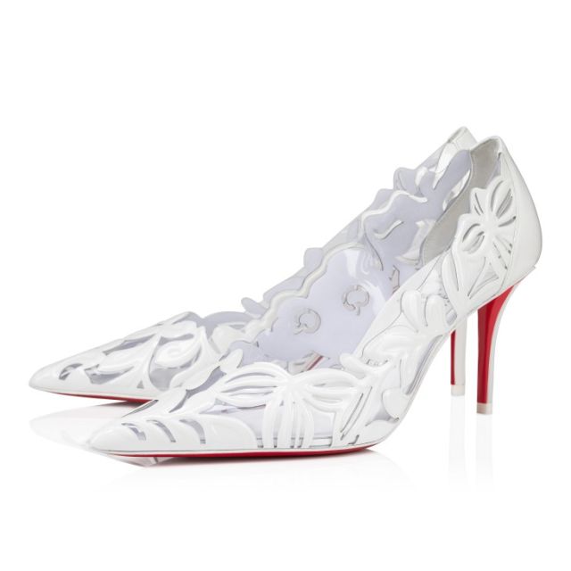 Christian Louboutin Apostropha Petunia 80 Mm Pumps Pvc And Patent Leather White