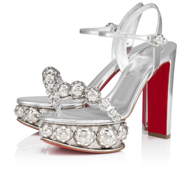 Christian Louboutin Atmospherica 130 Mm Sandals Specchio Leather Silver 