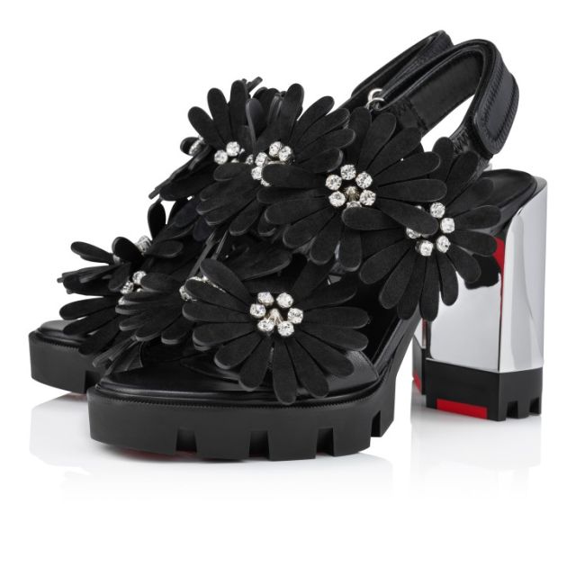 Christian Louboutin Floralou 100 Mm Sandals Nappa Leather And Suede Black