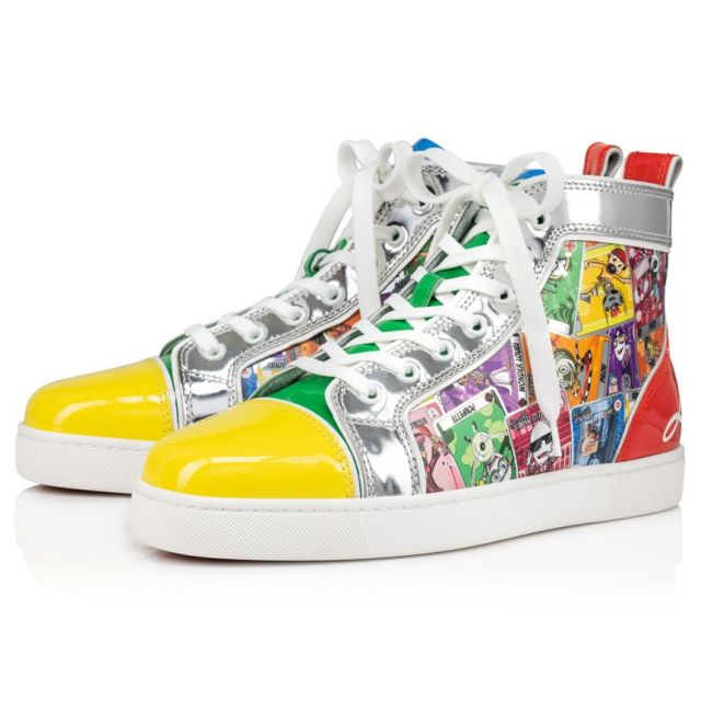 Christian Louboutin Fun Louis High-top Sneakers Patent Leather And Fabric Happy Loubies Print Multicolor