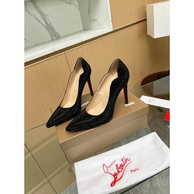 Christian Louboutin Hot Chick 100 Pumps Strass Embellished Leather Black
