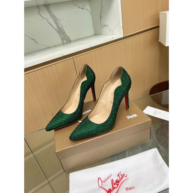Christian Louboutin Hot Chick 100 Pumps Strass Embellished Leather Green