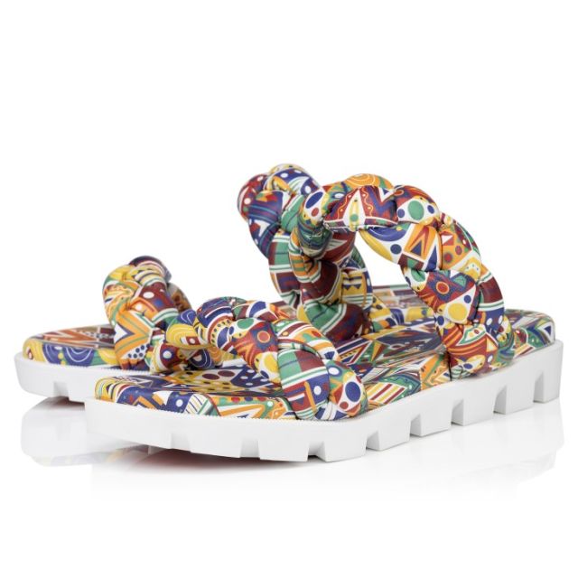 Christian Louboutin Just Brio Braid Sandals Wamims Printed Nappa Leather Multicolor