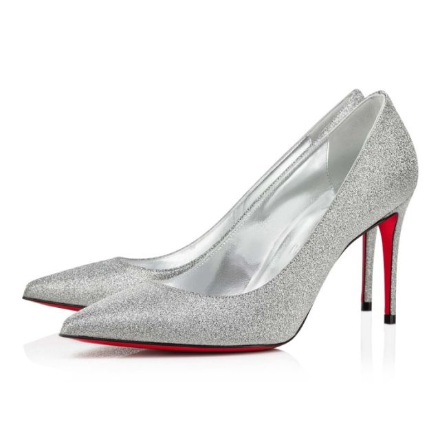 Christian Louboutin Kate 85 Mm Pumps Glittered Calf Leather Silver