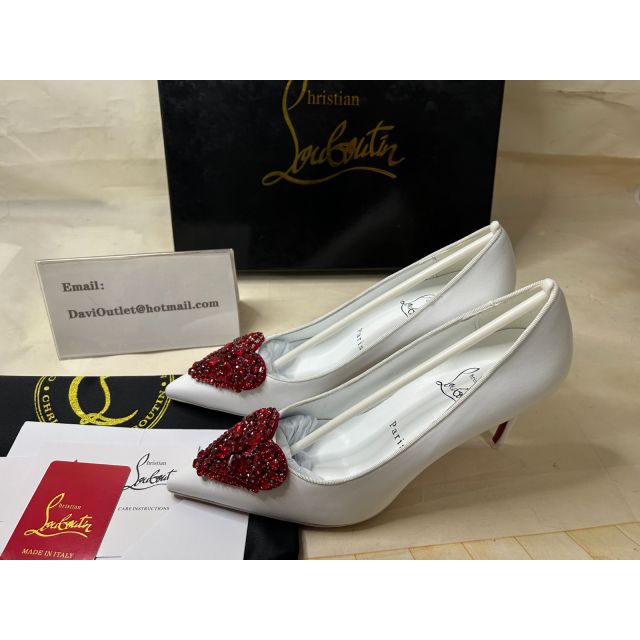 Christian Louboutin Kate Love Pumps with Crystal Strass Heart Nappa White