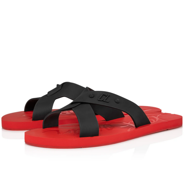 Christian Louboutin Loubi Cross Sandal Mule Rubber Black Red