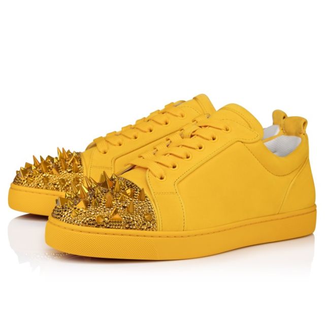 Christian Louboutin Louis Junior P Pik Pik Strass Sneakers Suede And Strass Pollen