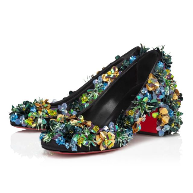 Christian Louboutin Minny Tropica 70 Mm Pumps Embroidered Crepe Satin Black