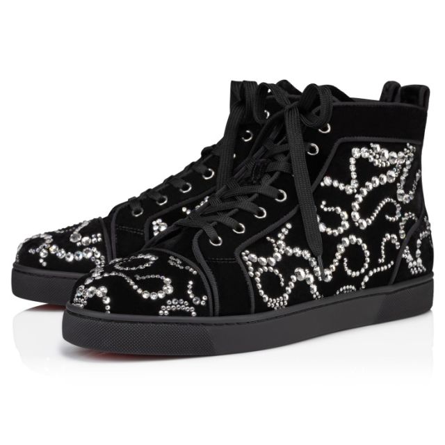Christian Louboutin Octolouis Strass High-Top Sneakers Velvet And Strass Black