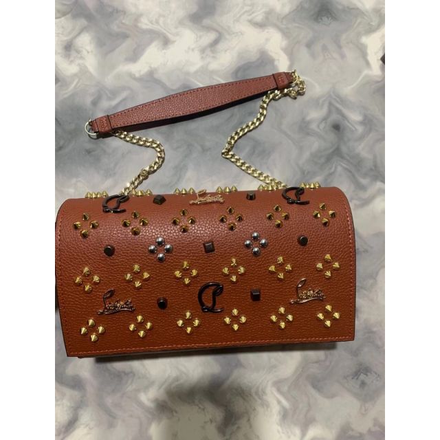 Christian Louboutin Paloma Leather Embellished Clutch Bag Brown