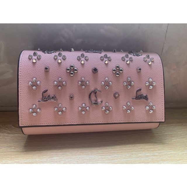 Christian Louboutin Paloma Leather Spikes Embellished Clutch Bag Pink