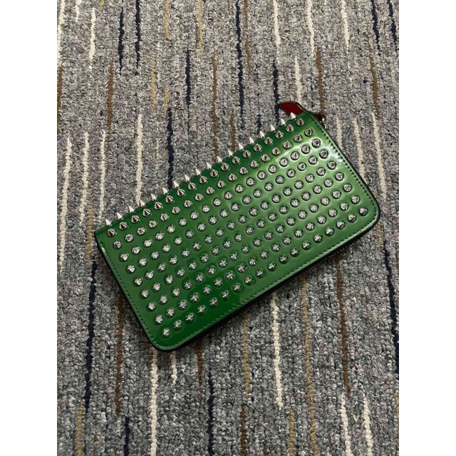 Christian Louboutin Panettone Wallet Grained Calf Leather and Spikes Green
