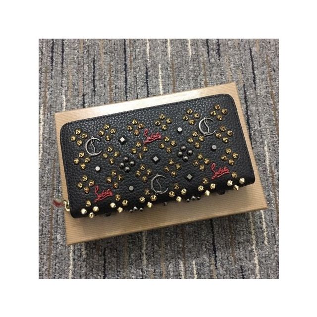 Christian Louboutin Panettone Wallet Grained Calf leather and Spikes Loubinthesky Black