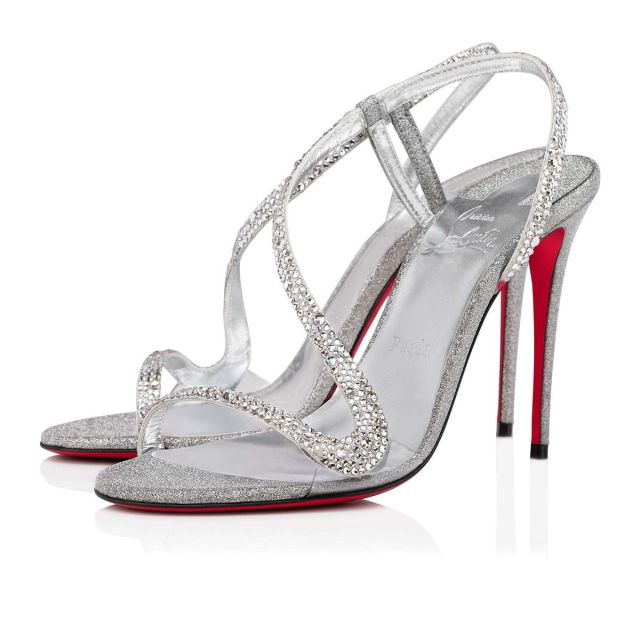 Christian Louboutin Rosalie Strass 100 Mm Sandals Suede And Strass Silver