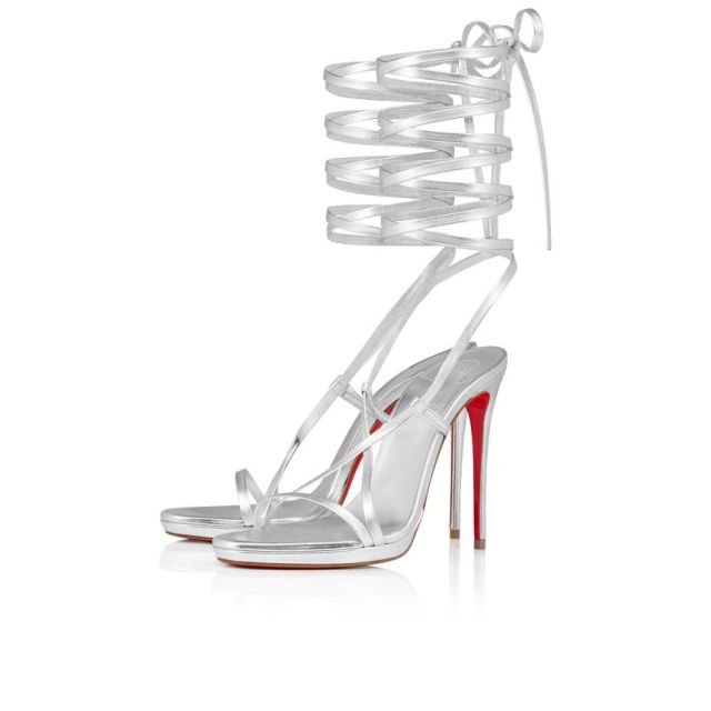 Christian Louboutin Sekmeta Alta 120mm Platform Sandals Iridescent Nappa Leather Silver