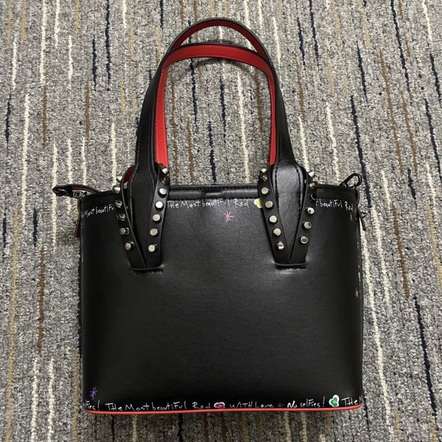 Christian Louboutin Small Cabata Empire Spike Studded Leather Tote Bag Black