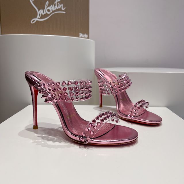 Christian Louboutin Spike Only 105mm PVC and Iridescent Leather Sandals Pink