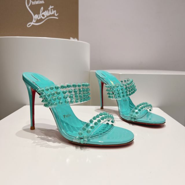 Christian Louboutin Spike Only 105mm PVC and Patent Leather Sandals Mint