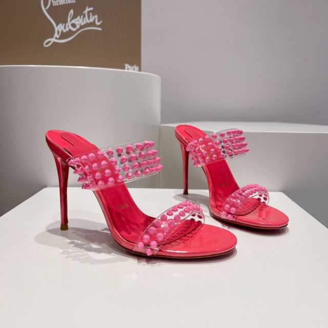 Christian Louboutin Spike Only 105mm PVC and Patent Leather Sandals Rose