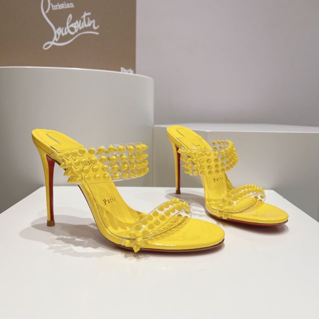 Christian Louboutin Spike Only 105mm PVC and Patent Leather Sandals Yellow