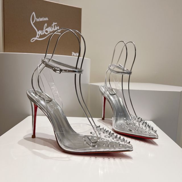 Christian Louboutin Spikoo 100mm Pumps PVC And Leather Silver