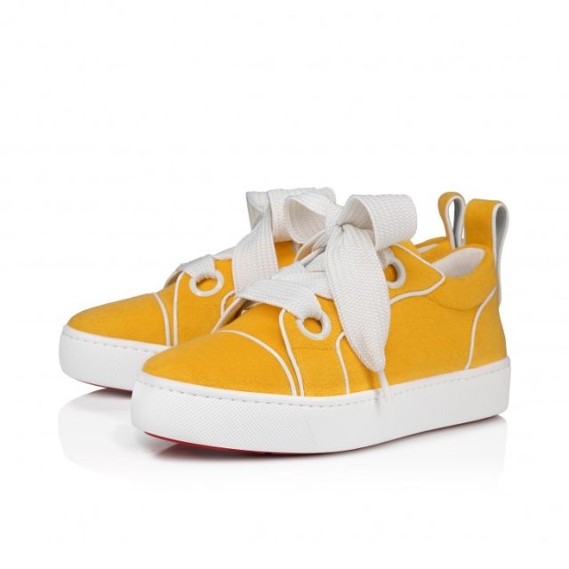 Christian Louboutin Toy Toy Man Sneakers Sponge Cotton And Patent Calf Leather Pollen