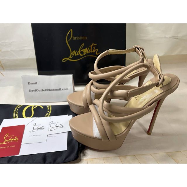 Christian Louboutin Women Ankle Strap Sandals 150mm Nappa Leather Nude