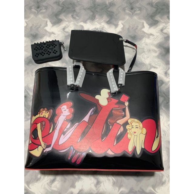 Christian Louboutin X Doctor Bored Cabata Patent Leather Tote With Pin-Ups Black 