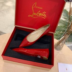 Christian Louboutin Ballalla Pointed Toe Ballet Flats Patent Leather Red