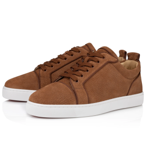Christian Louboutin Louis Junior Low-Top Sneaker Textured Leather Brown