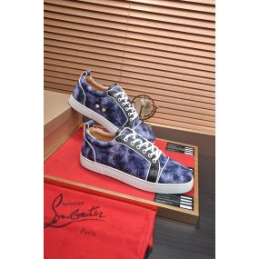 Christian Louboutin Louis Junior Low-top Sneakers Allover Logo Fabric Navy