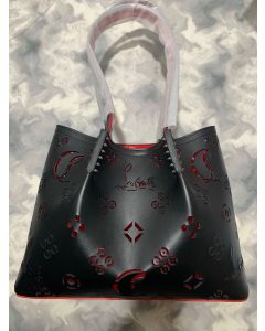 Christian Louboutin Cabarock Spikes Tote Smooth Calfskin Loubinthesky Perforated Black