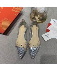 Christian Louboutin Collaclou Spike Clear Flat Embellished Pvc and Metallic Leather Silver