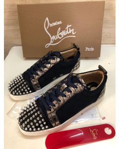 Christian Louboutin Louis Junior Spike Low Top Sneakers Leather and Veau Velours Black