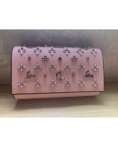 Christian Louboutin Paloma Leather Spikes Embellished Clutch Bag Pink